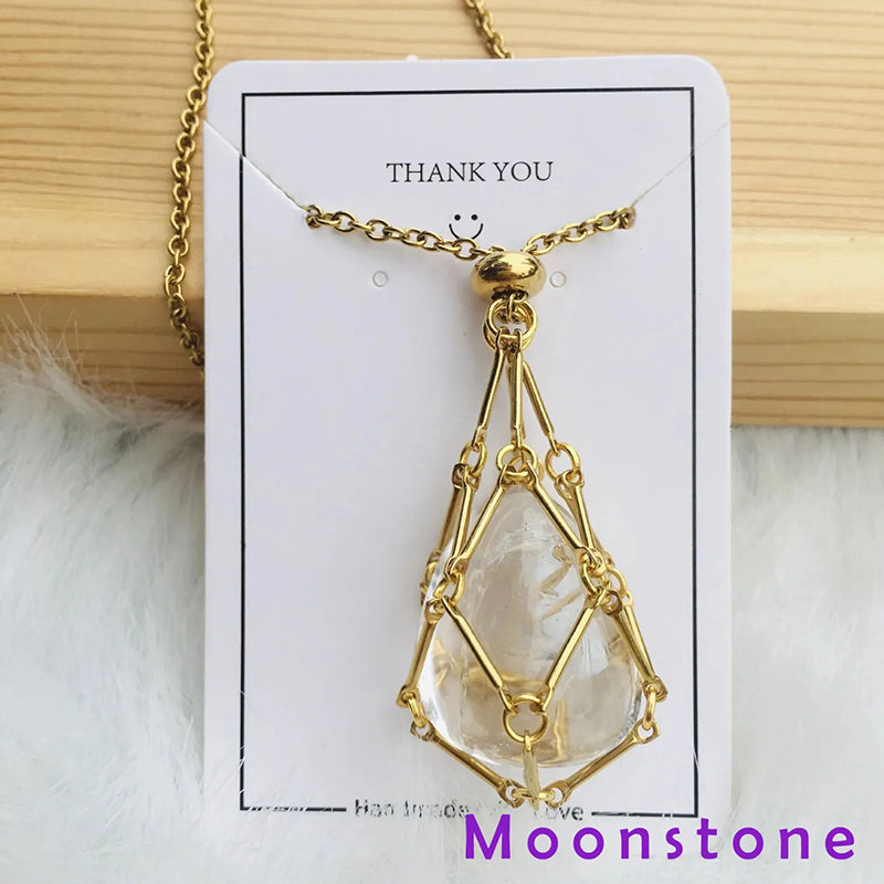 DIY Adjustable Natural Crystal Mesh Metal Bamboo Style Necklace