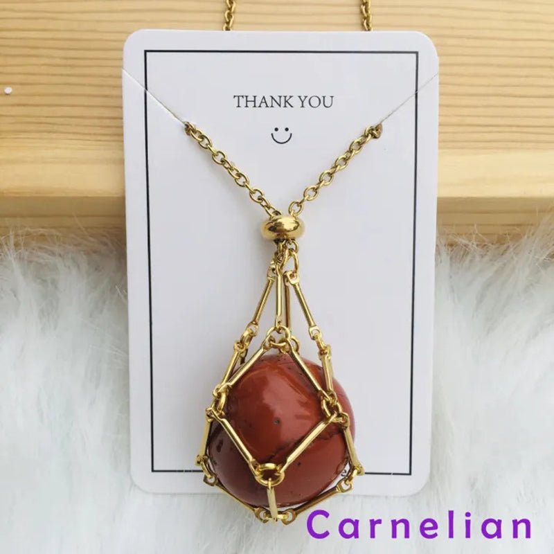 DIY Adjustable Natural Crystal Mesh Metal Bamboo Style Necklace