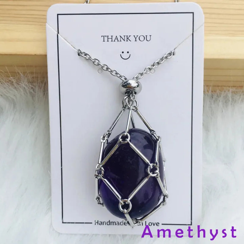 DIY Adjustable Natural Crystal Mesh Metal Bamboo Style Necklace
