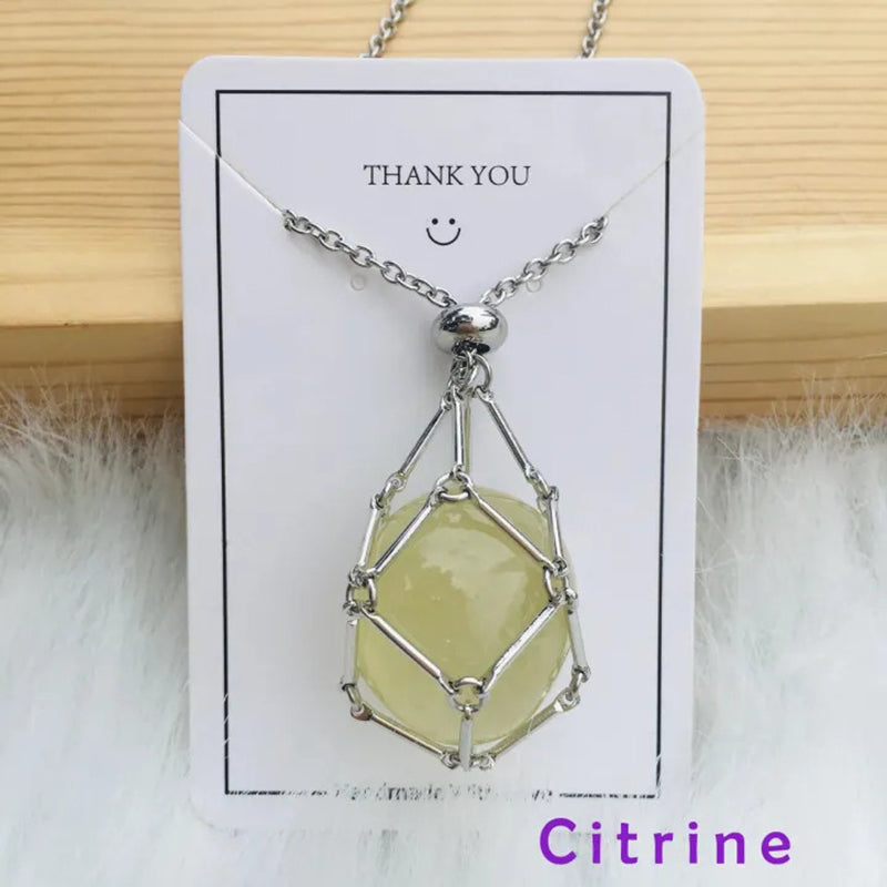 DIY Adjustable Natural Crystal Mesh Metal Bamboo Style Necklace