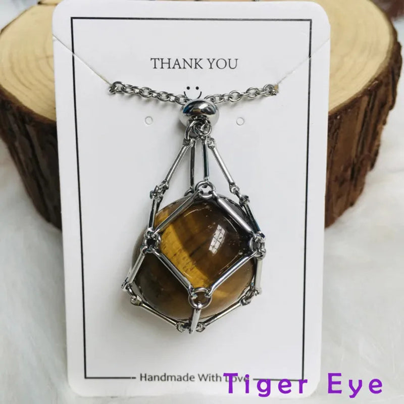 DIY Adjustable Natural Crystal Mesh Metal Bamboo Style Necklace