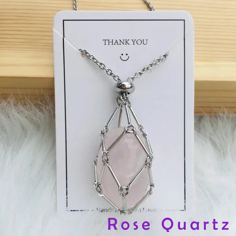 DIY Adjustable Natural Crystal Mesh Metal Bamboo Style Necklace