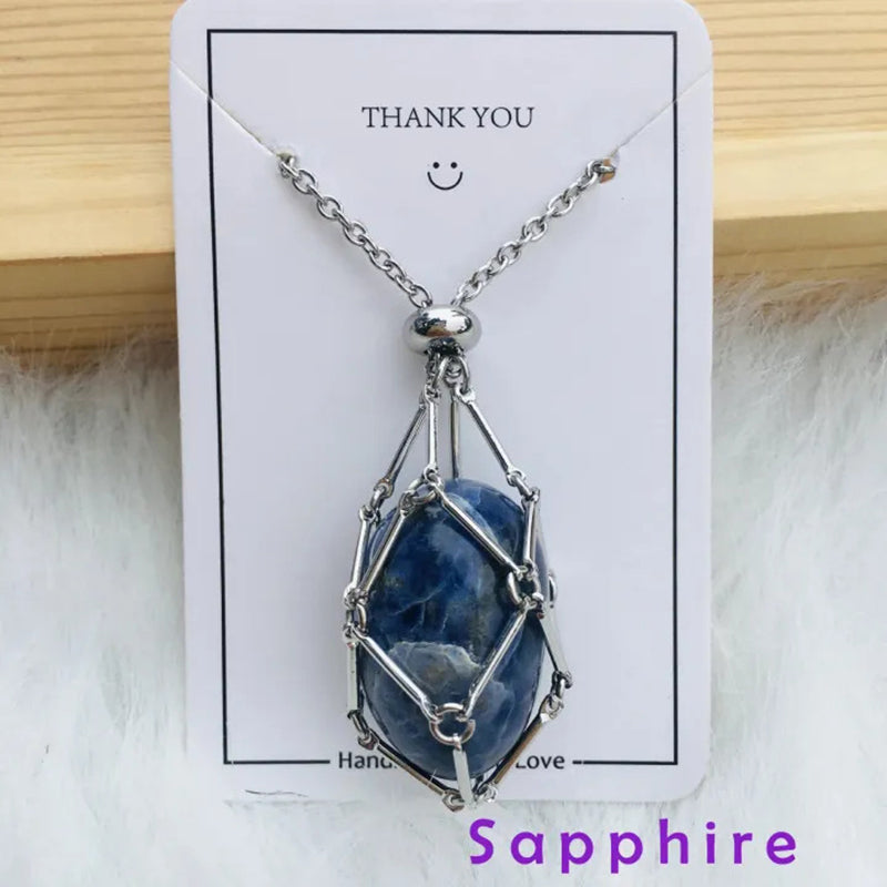 DIY Adjustable Natural Crystal Mesh Metal Bamboo Style Necklace