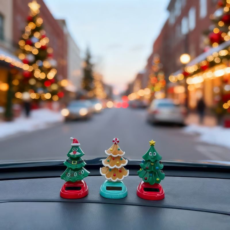 Solar-powered dancing Christmas tree car ornament