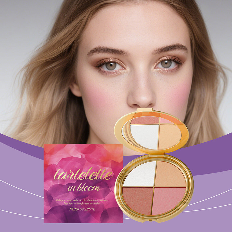 Portable 4-color highlighter eyeshadow and blush palette