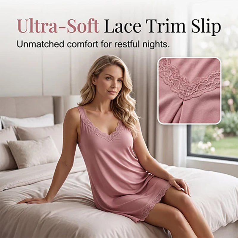 Women's Loose-Fit V-Neck Modal & Lace Nightgown (2026 Series)