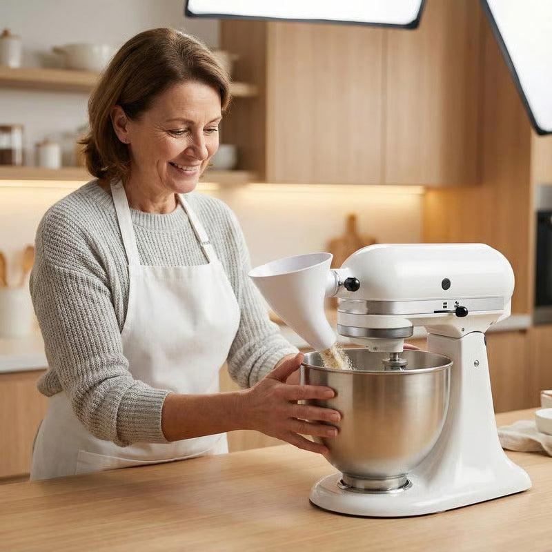 Flour hopper for a vertical mixer