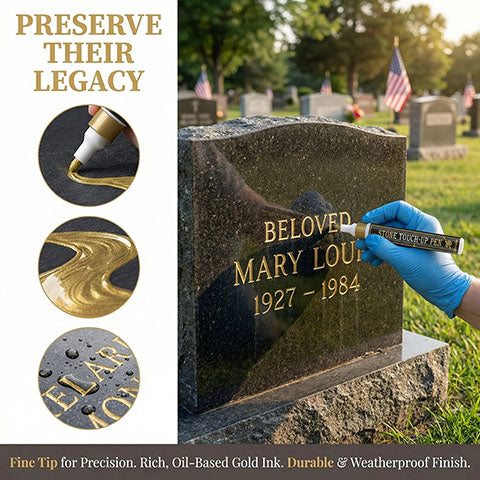Gold pen used to restore faded inscriptions on tombstones