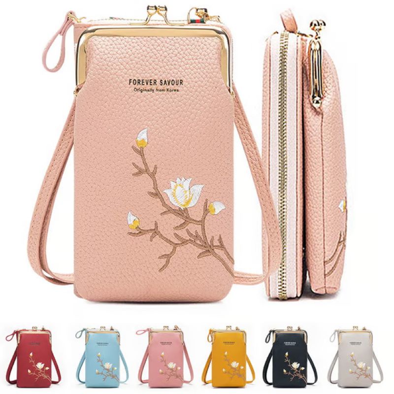 Embroidered women's crossbody wallet