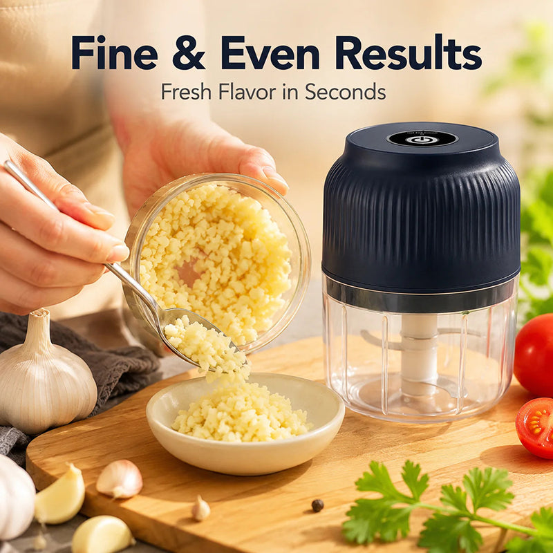 Electric mini-chopper – Prepare garlic and vegetables with a single press