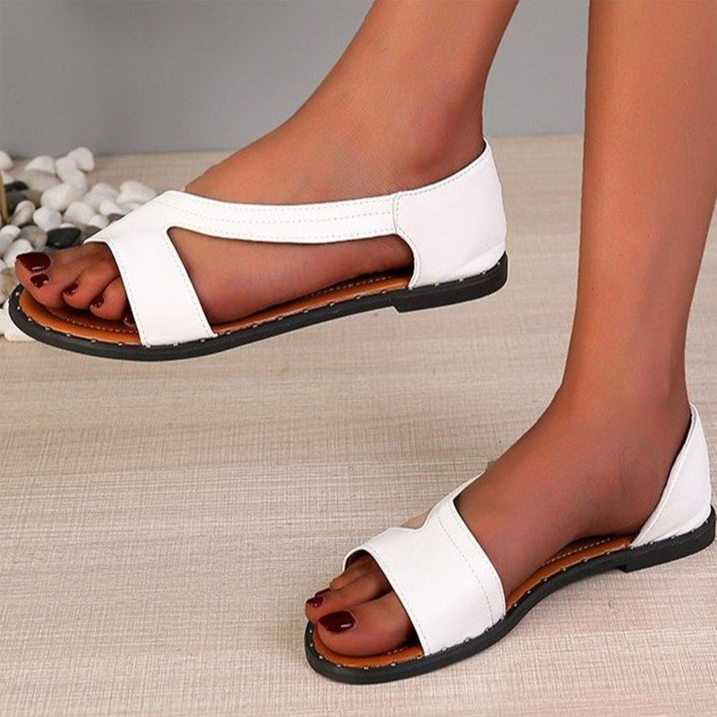 Open toe peep toe studded flat sandals