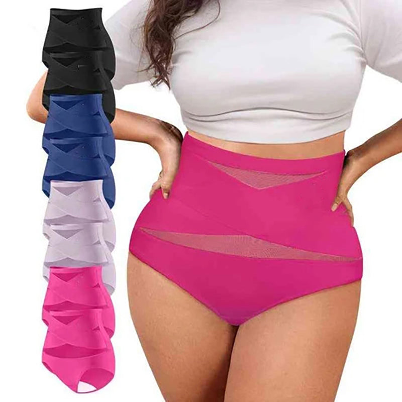 Plus-size high-waisted cross-over shaping underwear