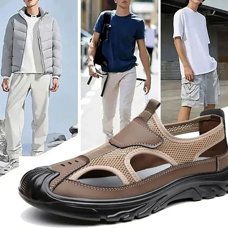 Openwork knitted mesh sandals