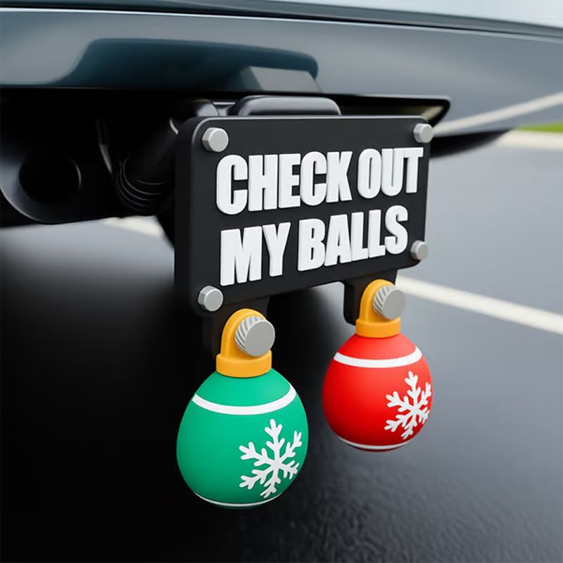 Funny "Check out my balls" Christmas tow hook set