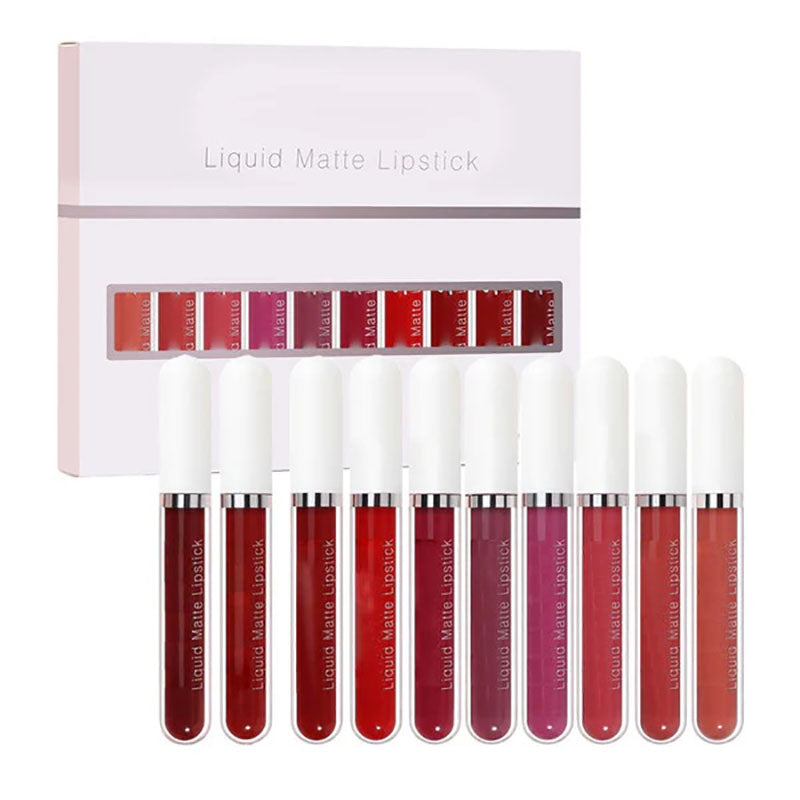 A set of 10 matte, waterproof, long-lasting lip glosses