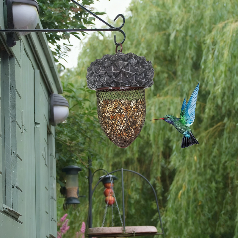 Hummingbird Acorn Wrought Iron Bird Feeder