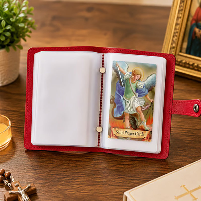 Catholic Leather Card Holder – Pocket-Style Prayer Card Holder with Button