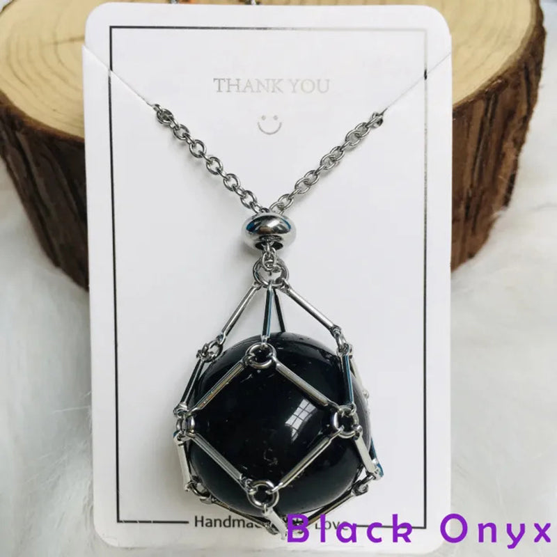 DIY Adjustable Natural Crystal Mesh Metal Bamboo Style Necklace