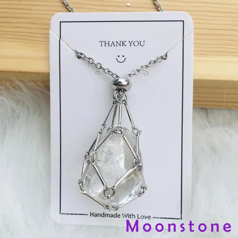 DIY Adjustable Natural Crystal Mesh Metal Bamboo Style Necklace