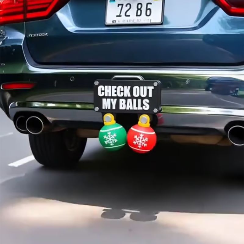 Funny "Check out my balls" Christmas tow hook set