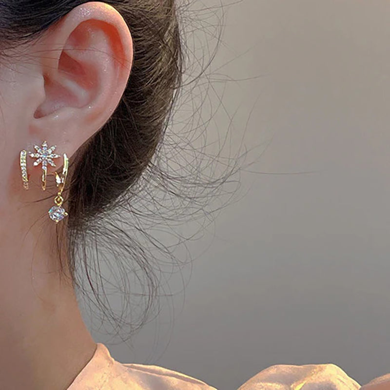 Eight-pointed star linear earrings