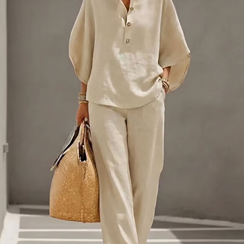 Women's casual shirt and wide-leg pants suit