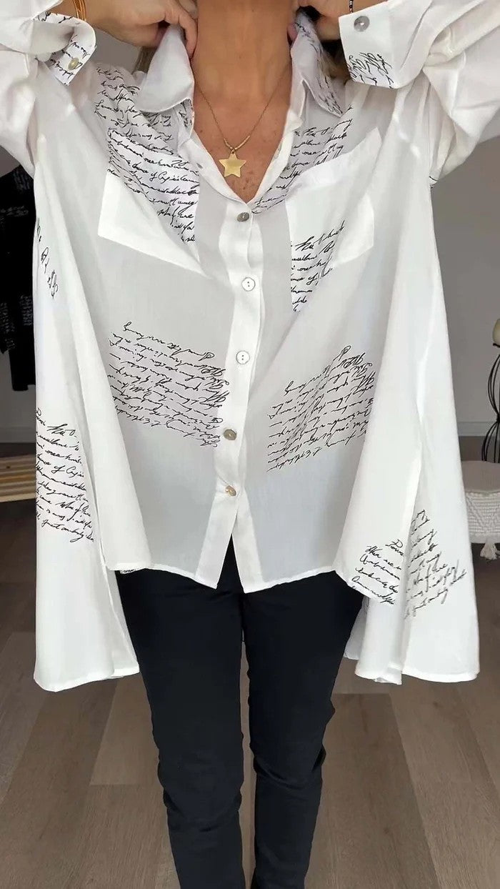 Trendy letter print cuffed shirt
