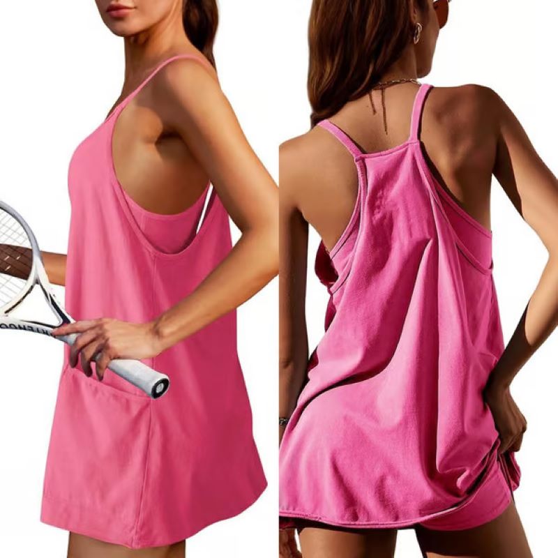 Women's Sleeveless V-Neck Tennis Dress with Shorts and Pockets