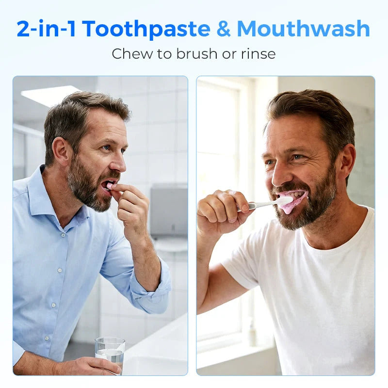 Portable chewable toothpaste tablets