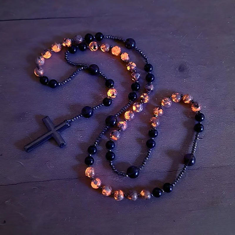 Natural Black Obsidian and Yooperlite Prayer Bead Necklace