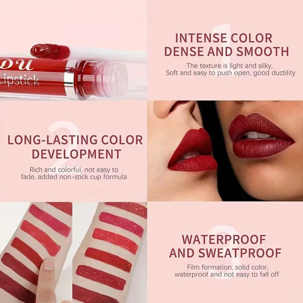 A set of 10 matte, waterproof, long-lasting lip glosses