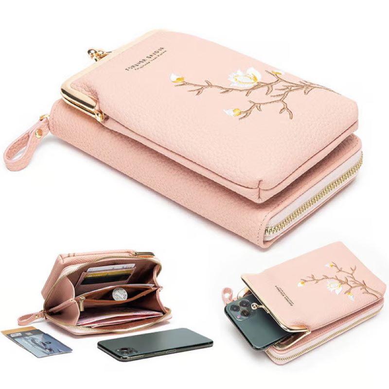 Embroidered women's crossbody wallet