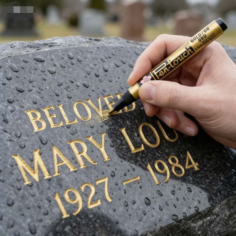 Gold pen used to restore faded inscriptions on tombstones