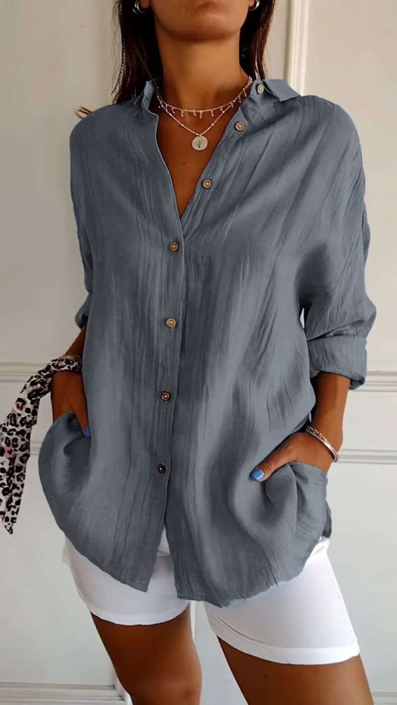 ✨Women's Cotton and Linen Casual Single-Breasted Pleated Lapel Shirt