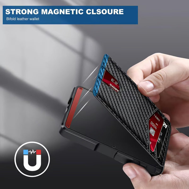 RFID folding leather carbon fiber card holder