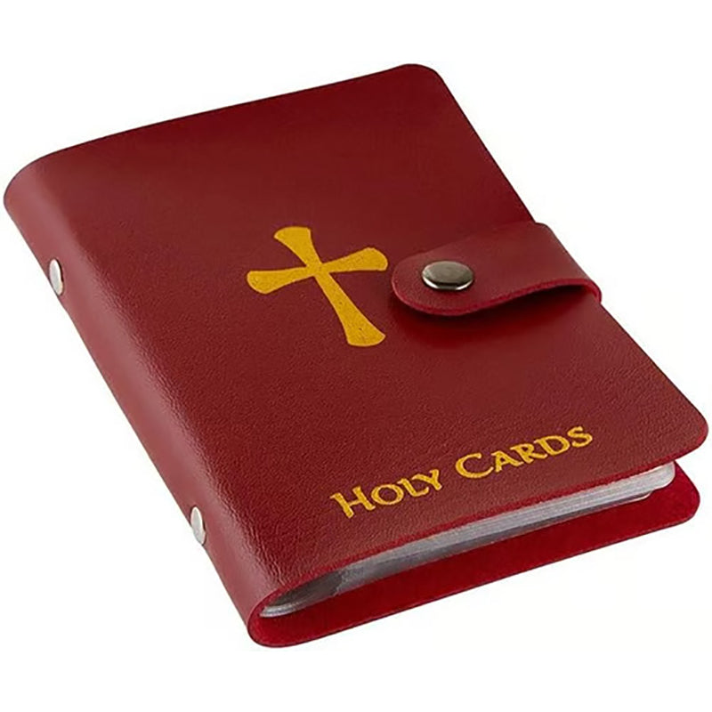 Catholic Leather Card Holder – Pocket-Style Prayer Card Holder with Button