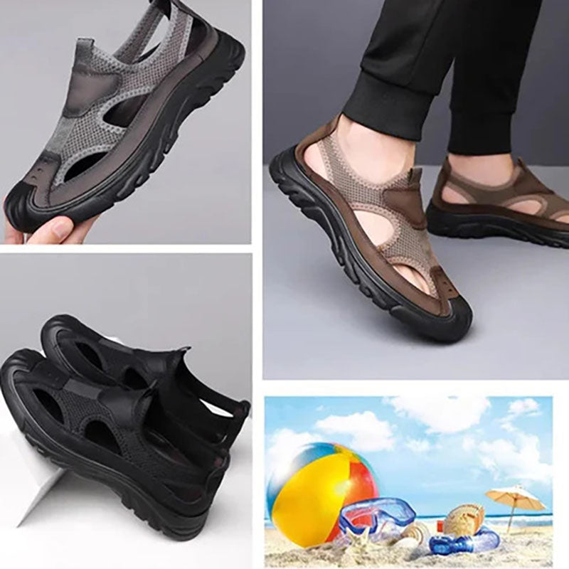 Openwork knitted mesh sandals