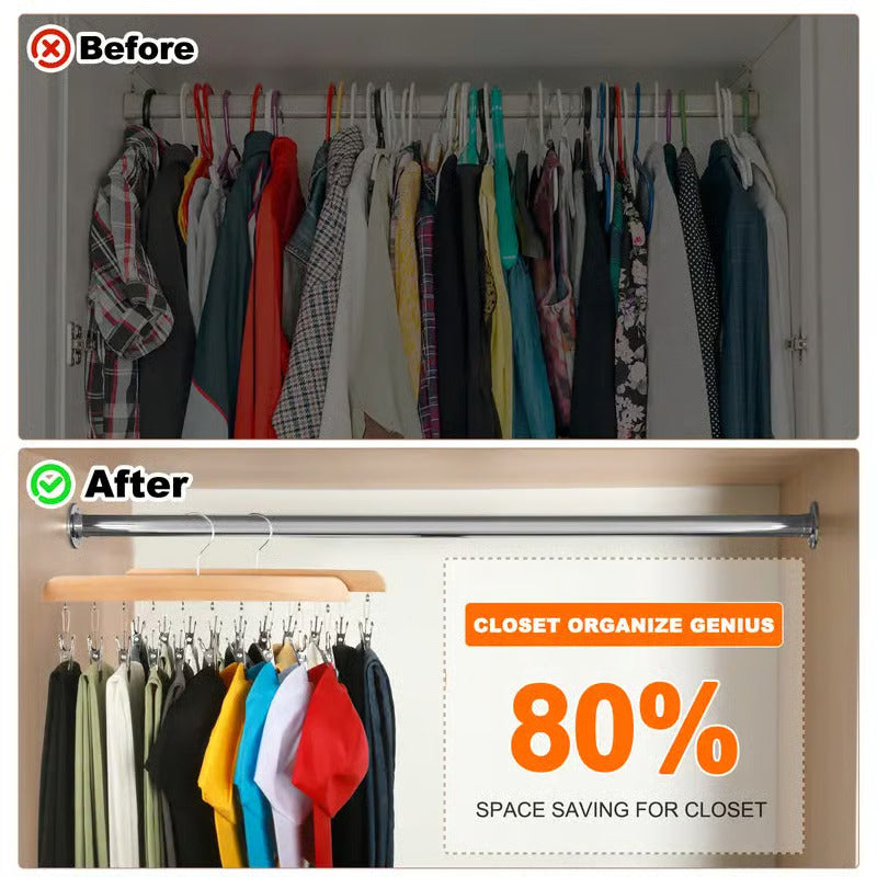 Space-saving multi-hook clothes hanger