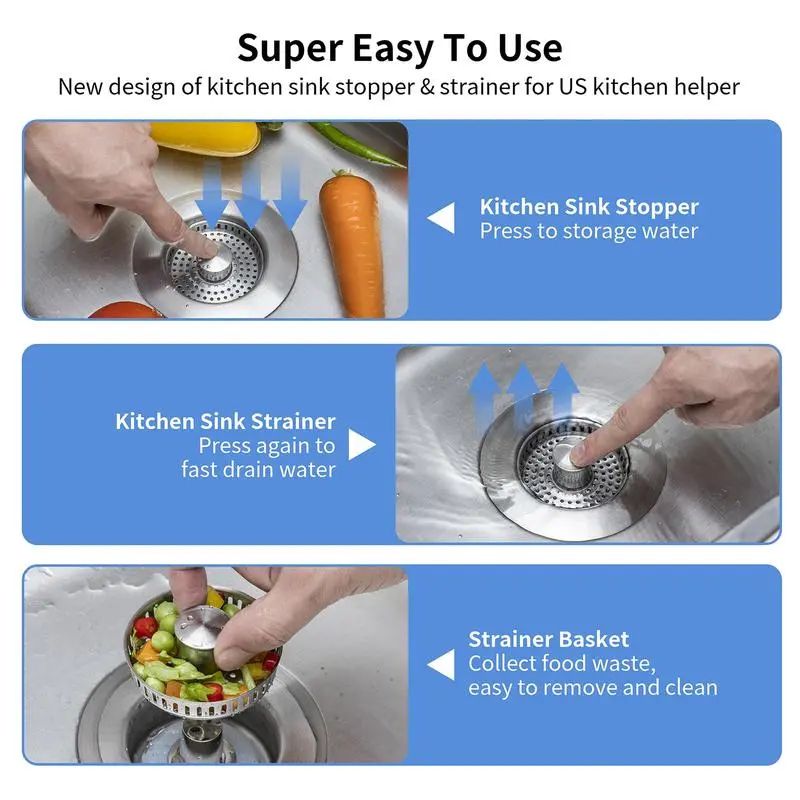 Stainless steel kitchen sink pop-up drain