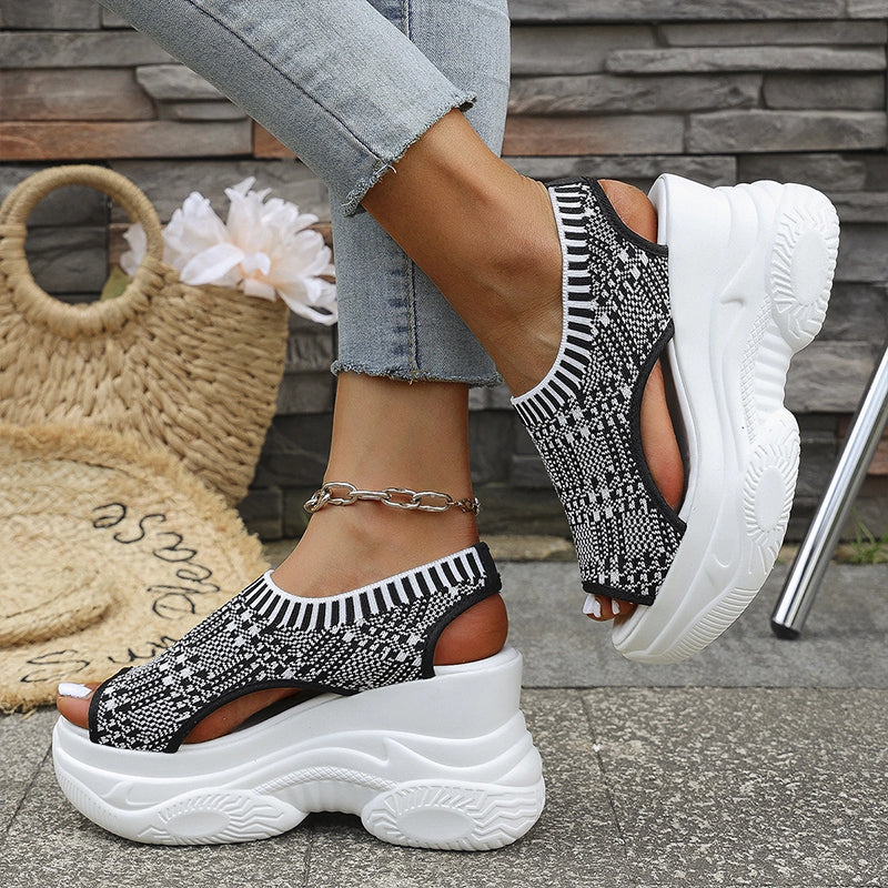 Breathable knit wedge platform shoes with arch support