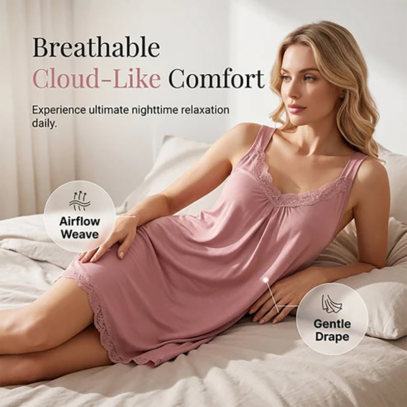 Women's Loose-Fit V-Neck Modal & Lace Nightgown (2026 Series)