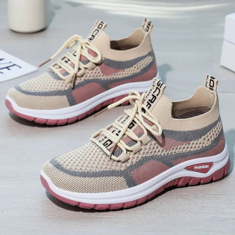 Women's casual shallow lace-up mesh shoes