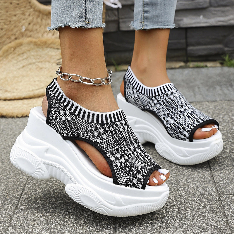 Breathable knit wedge platform shoes with arch support