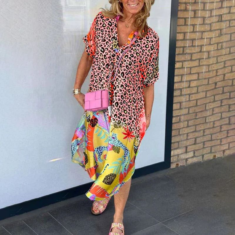 V-Neck Printed Loose Dress