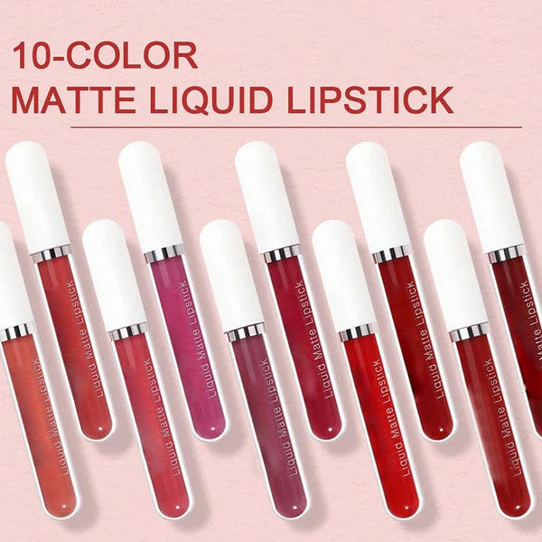 A set of 10 matte, waterproof, long-lasting lip glosses