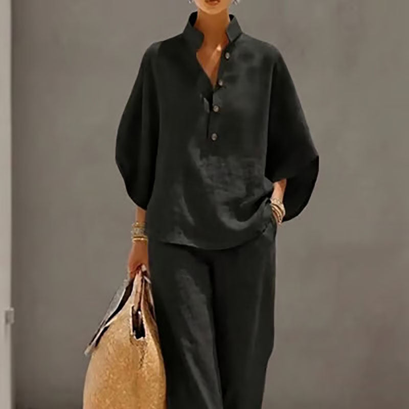 Women's casual shirt and wide-leg pants suit