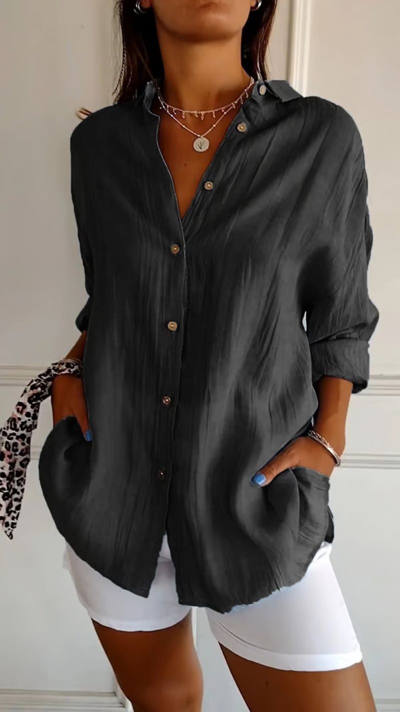 ✨Women's Cotton and Linen Casual Single-Breasted Pleated Lapel Shirt