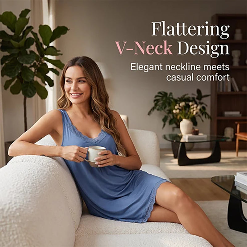 Women's Loose-Fit V-Neck Modal & Lace Nightgown (2026 Series)