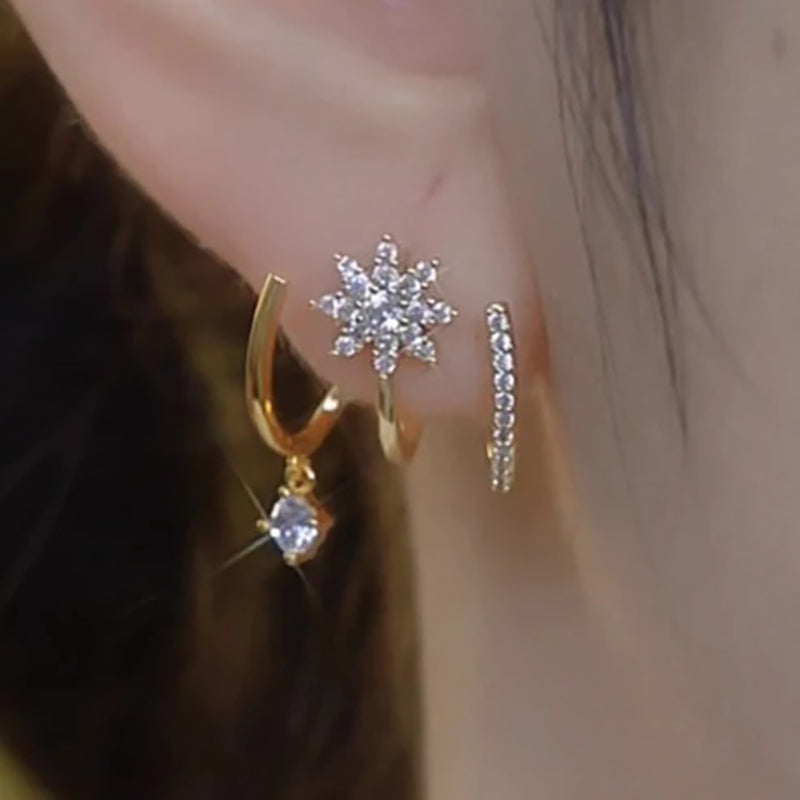 Eight-pointed star linear earrings