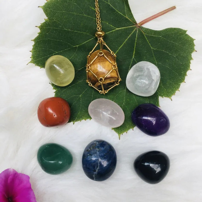 DIY Adjustable Natural Crystal Mesh Metal Bamboo Style Necklace